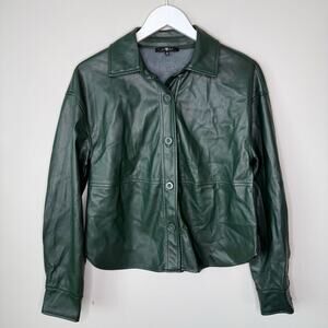 7 For All Mankind | Green Faux Leather Shirt Jacket Size XS